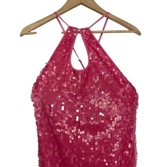 Urban Outfitters UO Harley Pink Sequin Halter Maxi Dress Slit M - Picture 3 of 9